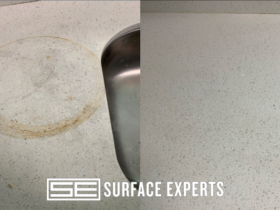 Removal of large circular stain from quartz countertop